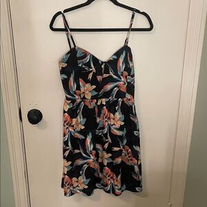 Roxy Black and Coral Floral Mini Dress